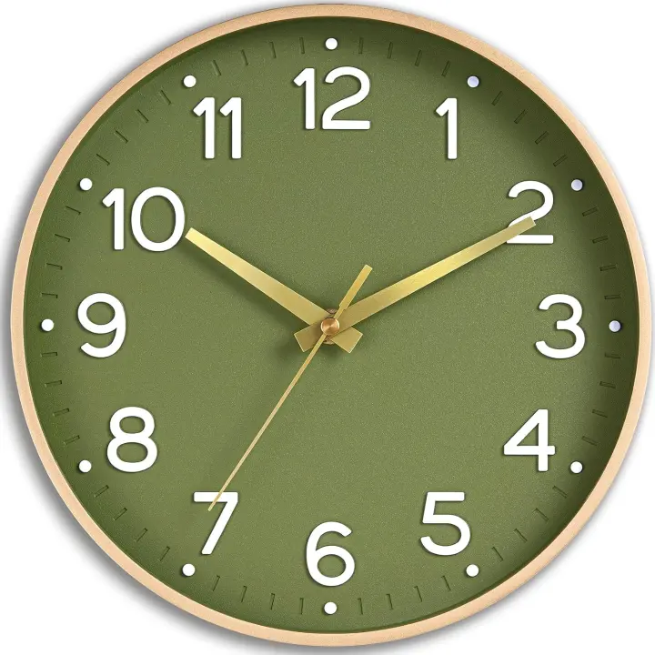 10-Inch Silent Analog Wall Clock — Green & Gold Modern Style
