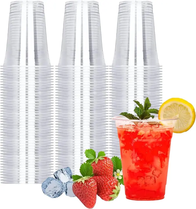 100-Pack 16oz Clear PET Plastic Cups — Disposable Cold Drink Cups