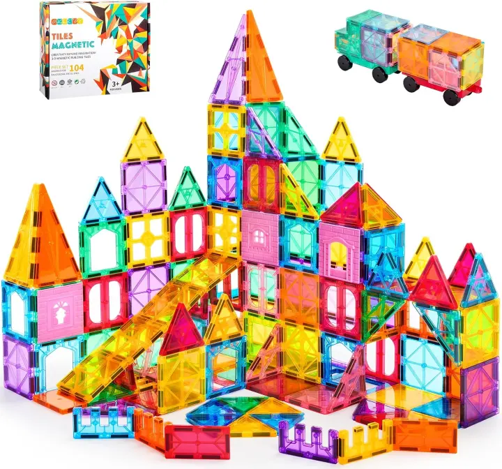 104-Piece Magnetic STEM Building Tiles Set for Kids Ages 3-9