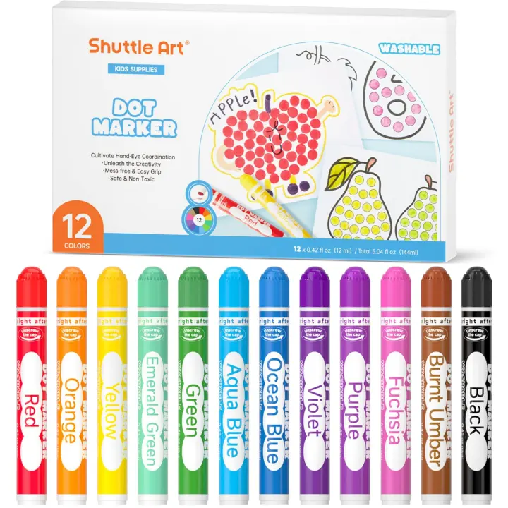 12-Color Washable Dot Markers — Bingo Daubers for Toddlers