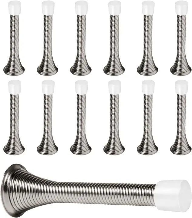 12-Pack 3.25 in Spring Door Stops — Satin Nickel Door Bumpers