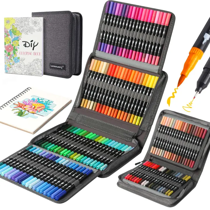 120-Color Dual-Tip Art Markers — Brush and Fine Tips with Canvas Case
