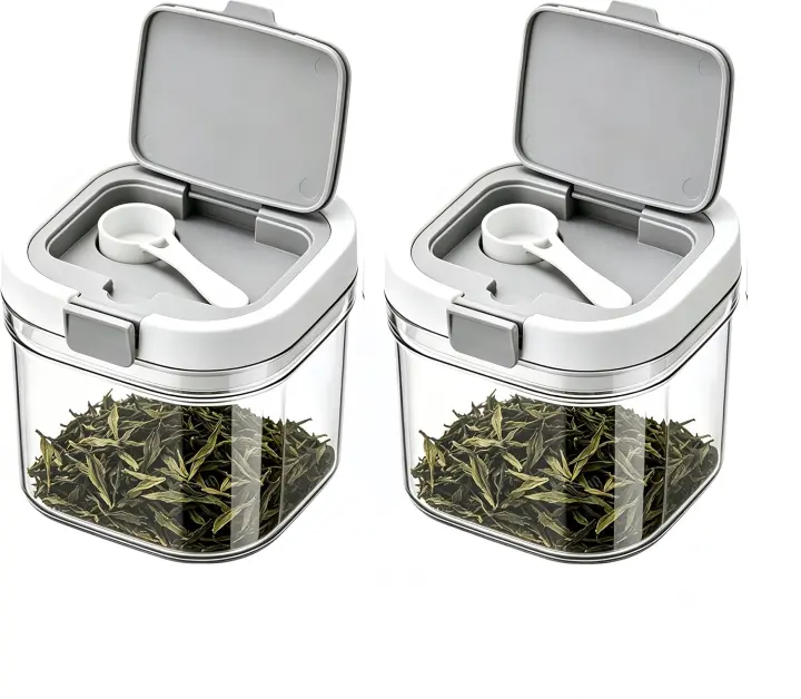 2‑Pack Airtight Loose‑Leaf Tea Canisters — Clear Stackable Storage Jars