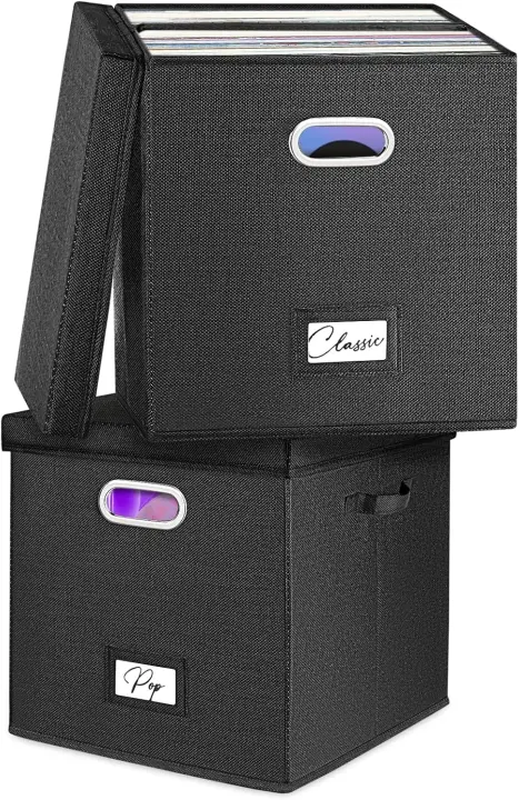 2-Pack Stackable Vinyl Record Storage Boxes — 12-Inch LP Crates