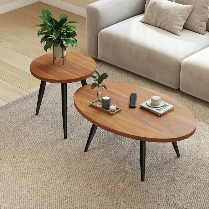 2-Piece Nesting Oval & Round Coffee Table Set — Mid-Century Modern