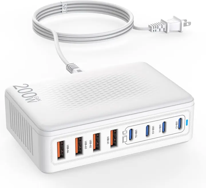 200W GaN 8‑Port USB Charging Station — Multi‑Device Wall Charger