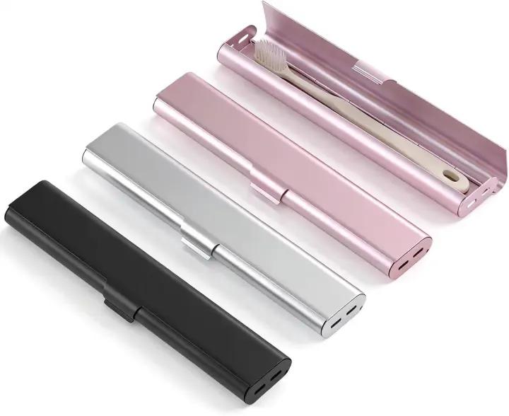 3-Pack Aluminum Toothbrush Travel Case — Ventilated Travel Holder