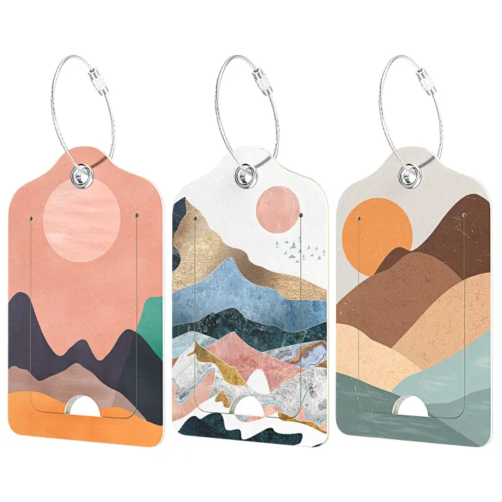 3-Pack PU Leather Luggage Tags with Privacy Flap and ID Window