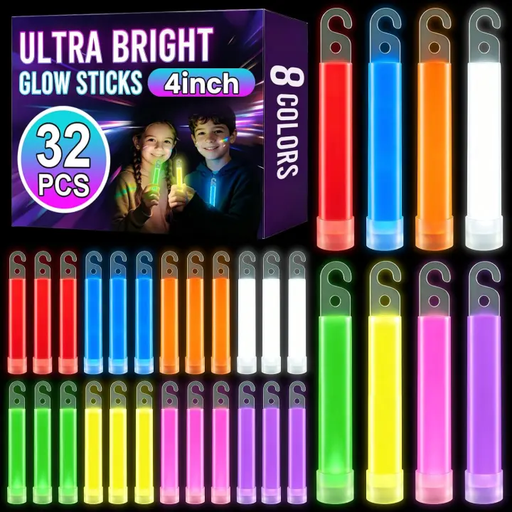 32-Pack 4-Inch Ultra-Bright Glow Sticks — Party & Safety Lights