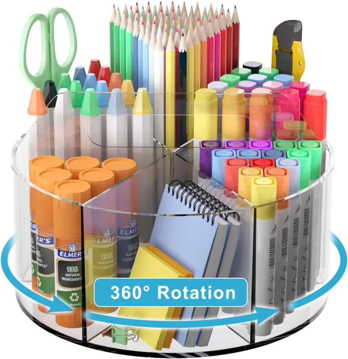 360° Rotating Acrylic Desk Caddy — Spinning Pen & Marker Organizer
