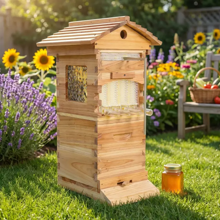4-Frame Wooden Flow-Style Beehive Starter Kit with Observation Window