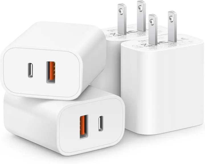 4-Pack 20W USB-C Dual-Port Wall Chargers (USB-C + USB-A)
