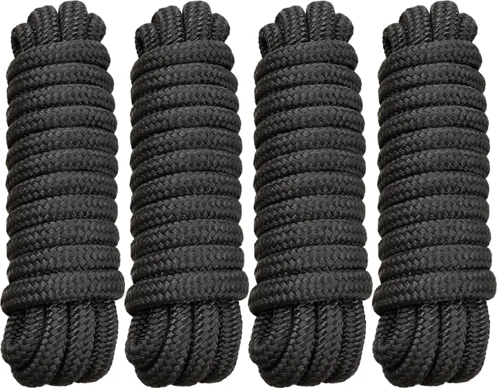 4-Pack 5/8-inch x 20' Nylon Dock Lines — Double-Braided with 15-inch Splice