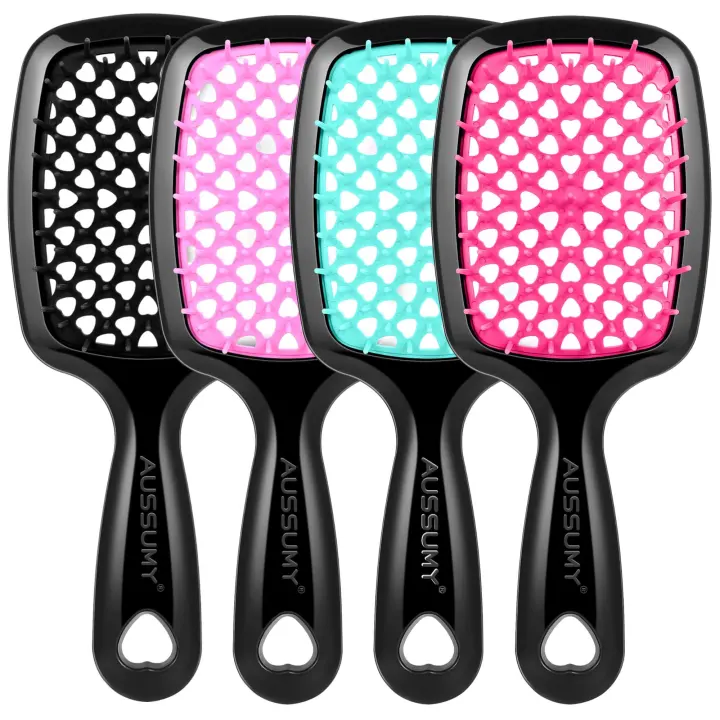 4-Pack Ventilated Detangling Hair Brushes — Soft-Bristle Paddle Set