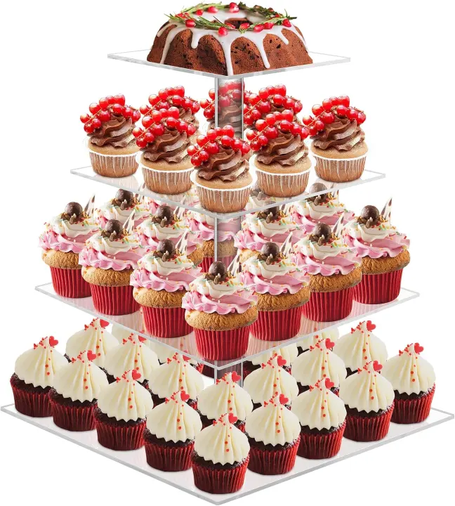 4-Tier Clear Acrylic Cupcake Stand — Square Dessert Tower