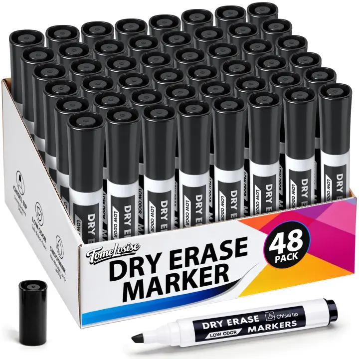 48-Pack Black Chisel Tip Dry Erase Markers — Bulk Whiteboard Pens