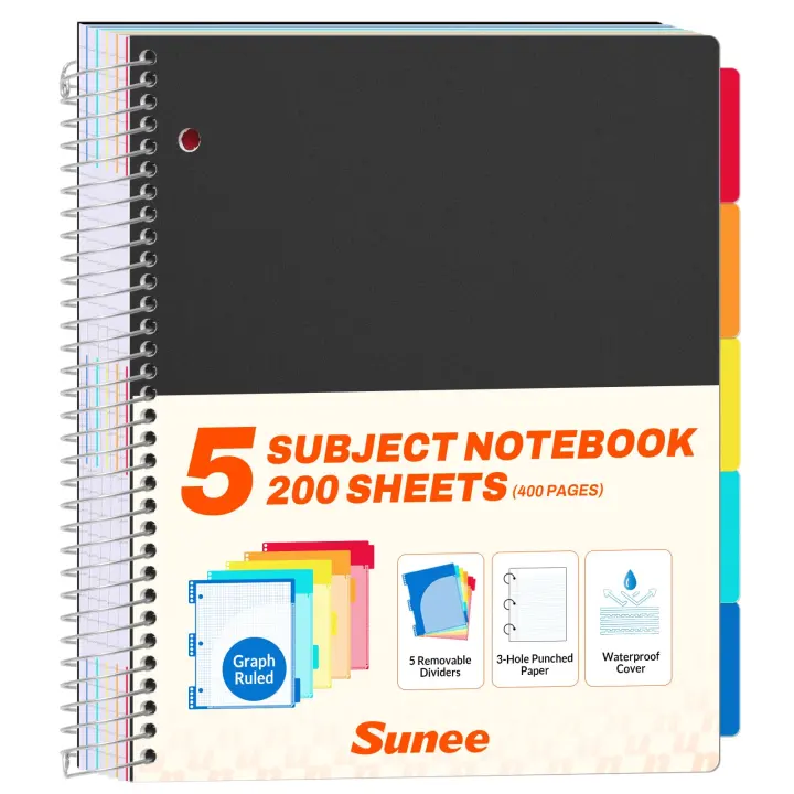 5-Subject 4x4 Graph Notebook — 400 Pages, 9x11 with Dividers