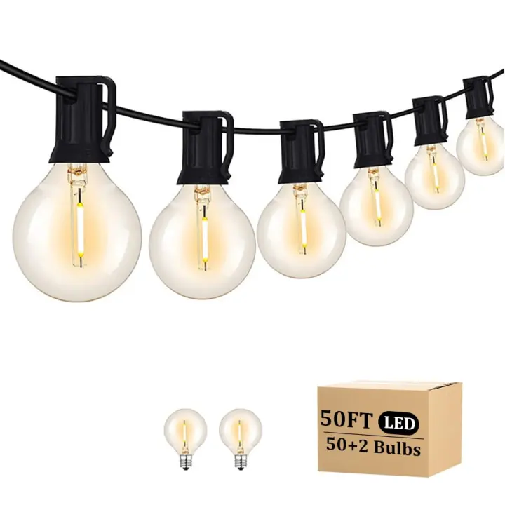 50ft Black Outdoor String Lights with 52 Shatterproof G40 LED Globes