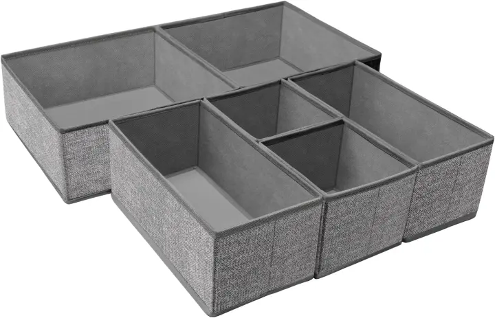 6-Bin Foldable Drawer Organizers — Closet & Dresser Storage (Gray)