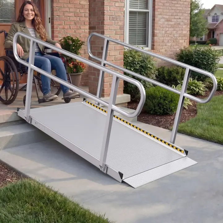 6 ft Aluminum Wheelchair Ramp with Continuous 36 in Handrails — 1600 lb
