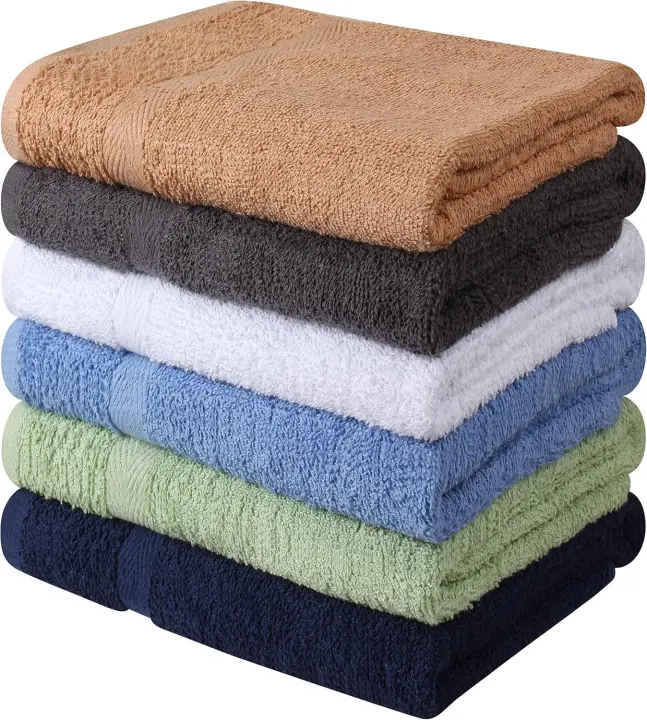 6-Piece 100% Cotton Bath Towel Set (27 x 54) — Lightweight, Quick-Dry