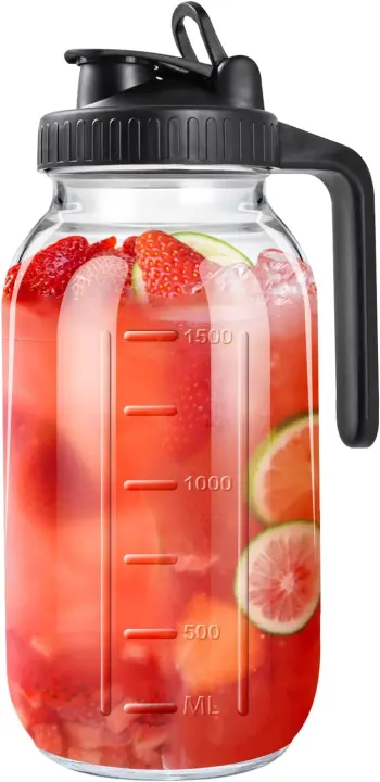 64oz Mason-Style Glass Pitcher with Handle and Airtight Lid (2 Quart)