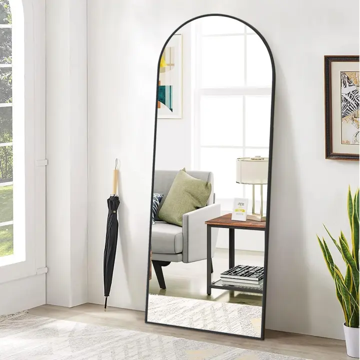 65"x24" Arch-Top Full-Length Floor Mirror with Stand — Black Frame