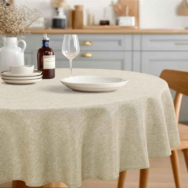 70‑inch Round Faux Linen Tablecloth — Farmhouse-Style Table Cover