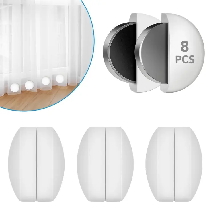 8-Pack Shower Curtain Weights (4 Pairs) — Silicone-Wrapped Magnetic Clips