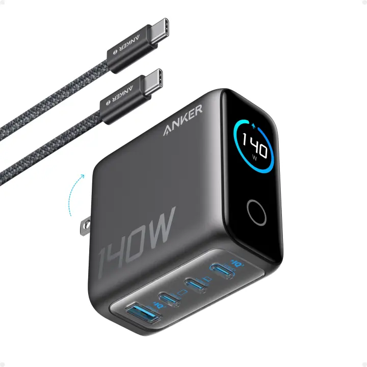 Anker 140W 4‑Port GaN USB‑C Charger with Smart Display
