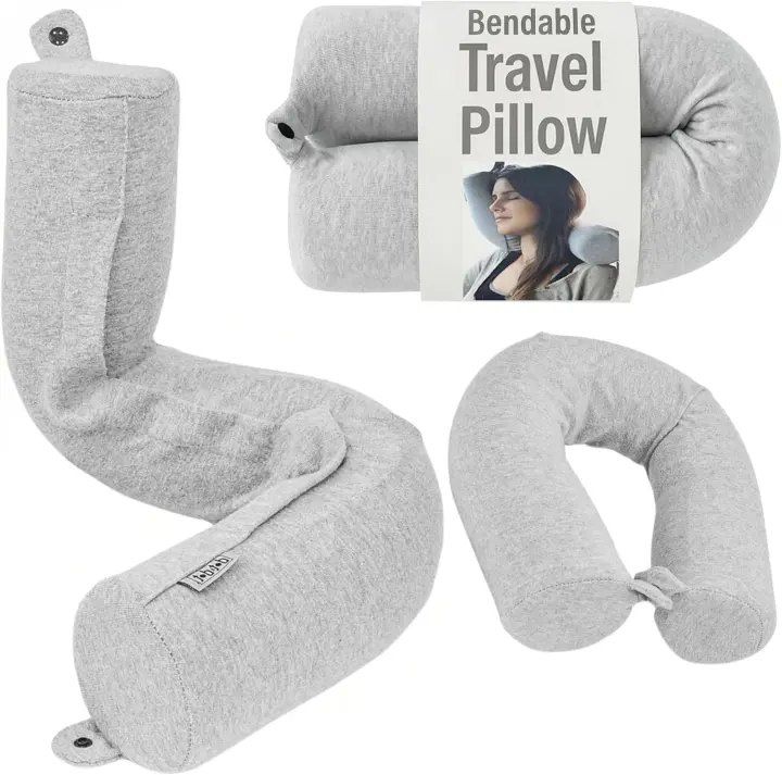 Bendable Memory Foam Travel Neck Pillow — 26-inch Adjustable Support, Gray