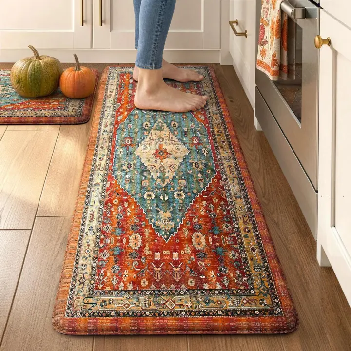 Boho Kitchen Mat Set (2) — Cushioned Anti-Fatigue Waterproof Floor Mats