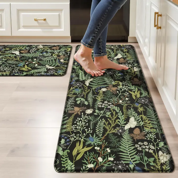 Botanical Kitchen Mat Set — 2 Anti-Fatigue PVC Rugs (17.3×28 & 17.3×47)