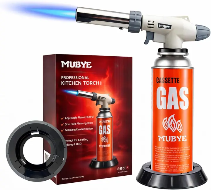 Butane Canister Culinary Torch with Stabilizing Stand — Adjustable Flame