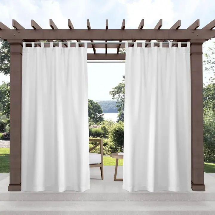 Cabana Solid Indoor/Outdoor Light-Filtering Tab-Top Curtain Panels, 54x132, White