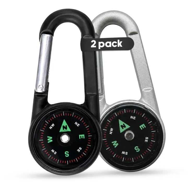 Carabiner Compass Keychain with Thermometer — Compact Hiking Compass