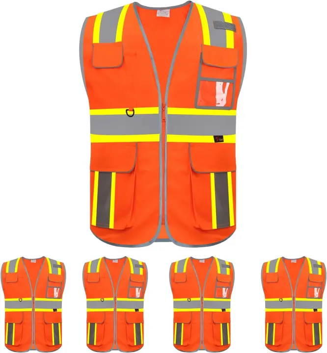 Class 2 Reflective Safety Vest with Pockets and Zipper — High Visibility