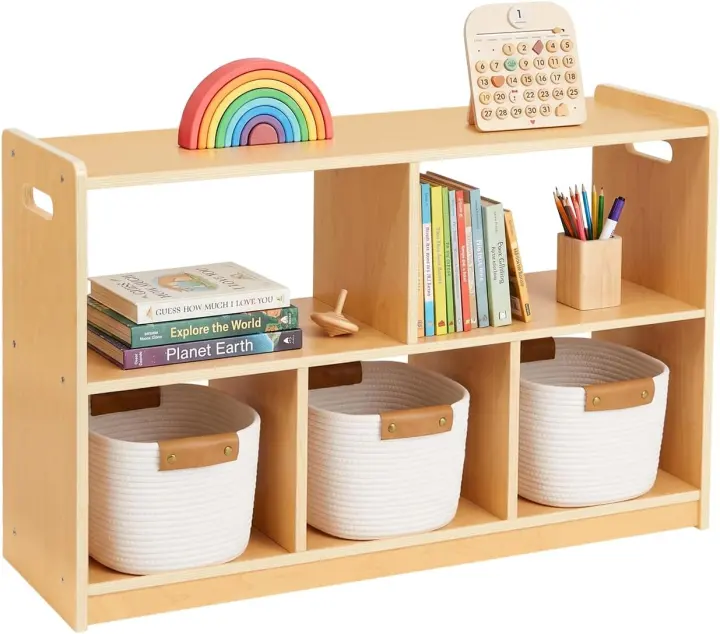 Double-Sided Montessori 5-Section Kids Toy Shelf — 2-Shelf Organizer