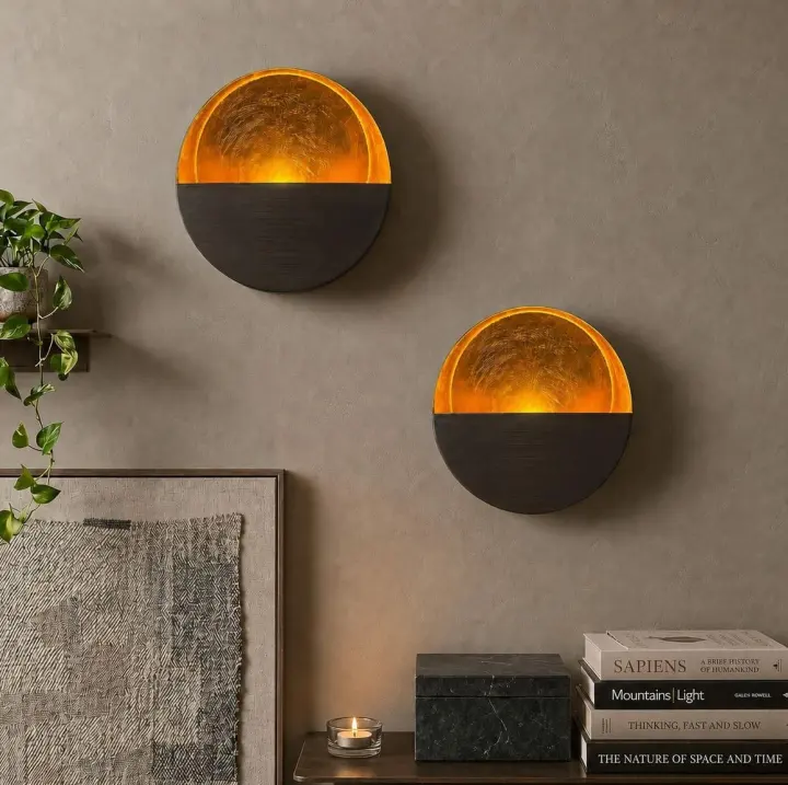 Eclipse Hand-Hammered Wall Candle Sconces — Set of 2 Tea-Light Holders