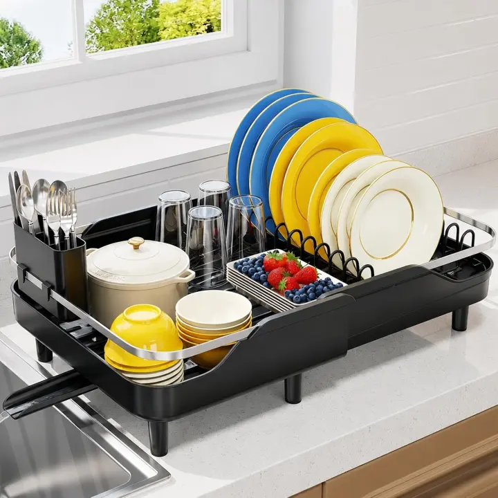 Expandable Countertop Dish Drying Rack, 16.2–23.7 in, Black