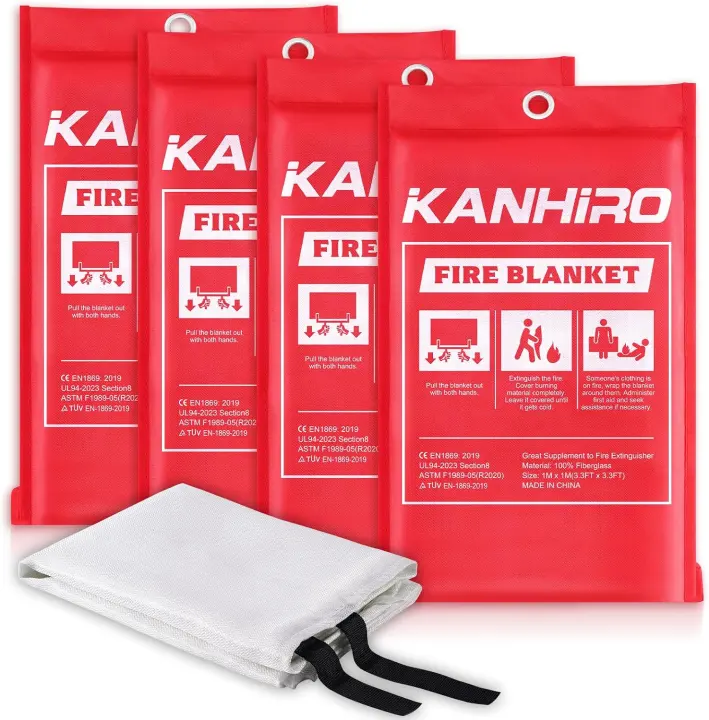 Fiberglass Emergency Fire Blankets — 4-Pack (39.3 x 39.3 in)