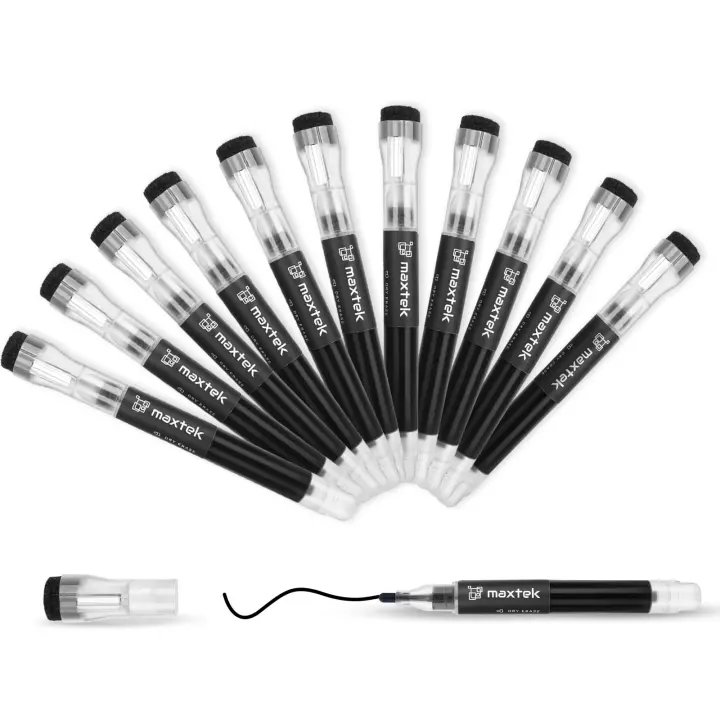 Fine-Tip Black Dry Erase Markers with Visible Window & Magnets — 12 Pack