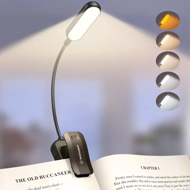 Glocusent Rechargeable Clip-On LED Book Light — Portable Reading Lamp