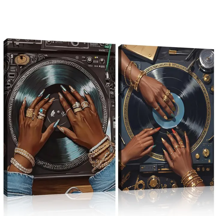 Hip-Hop Vinyl Record Canvas Art — Set of 2 Retro DJ Prints