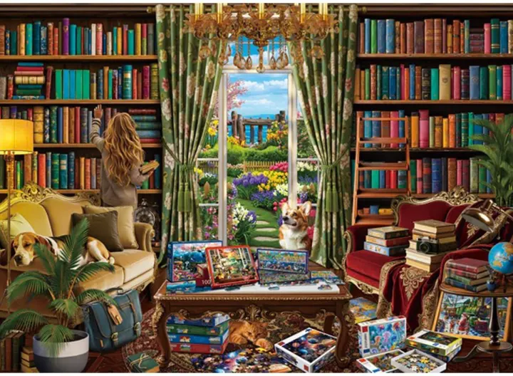 HUADADA Cozy Library 1000-Piece Jigsaw Puzzle for Adults