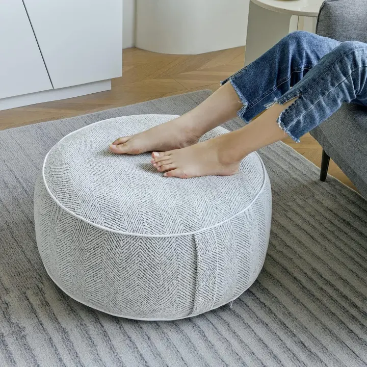 Inflatable Pouf Ottoman — 21 x 10 in Chenille Footstool with PVC Liner