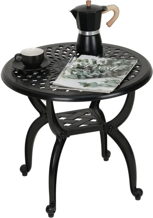Jardin de Centennial Cast Aluminum Outdoor Side/End Table — Round Black