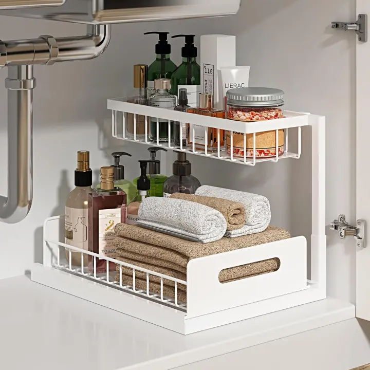 L-Shaped Under-Sink 2-Tier Pull-Out Organizer (Sliding Shelf)