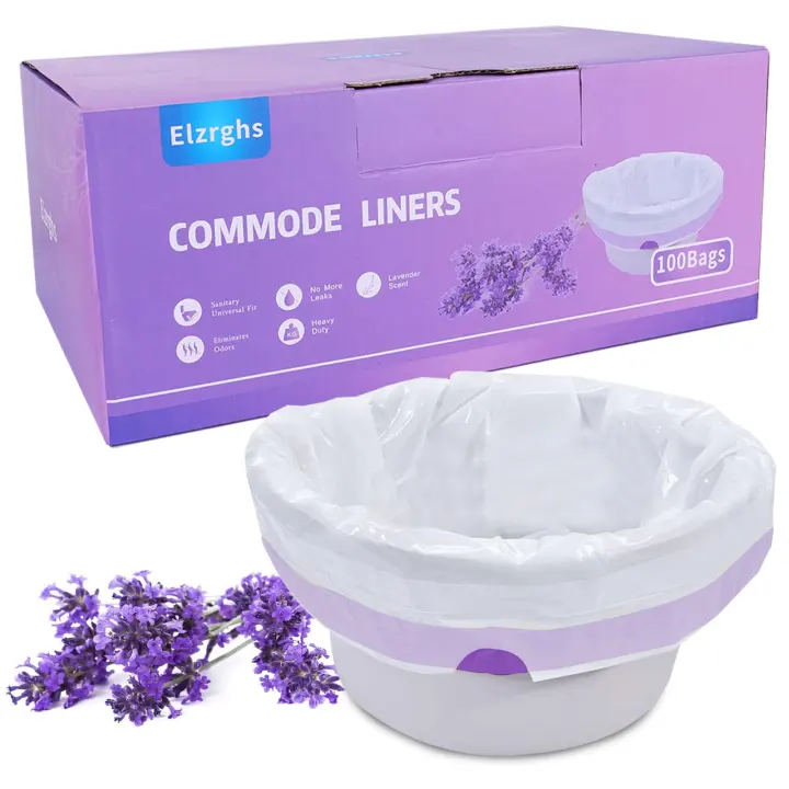 Lavender-Scented Disposable Commode Liners — 100 Drawstring Bags