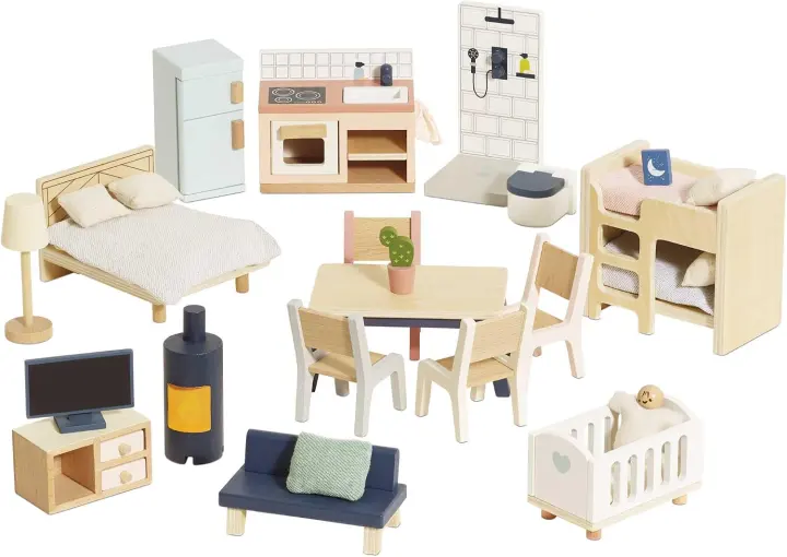 Le Toy Van 35-Piece Wooden Dollhouse Starter Furniture Set